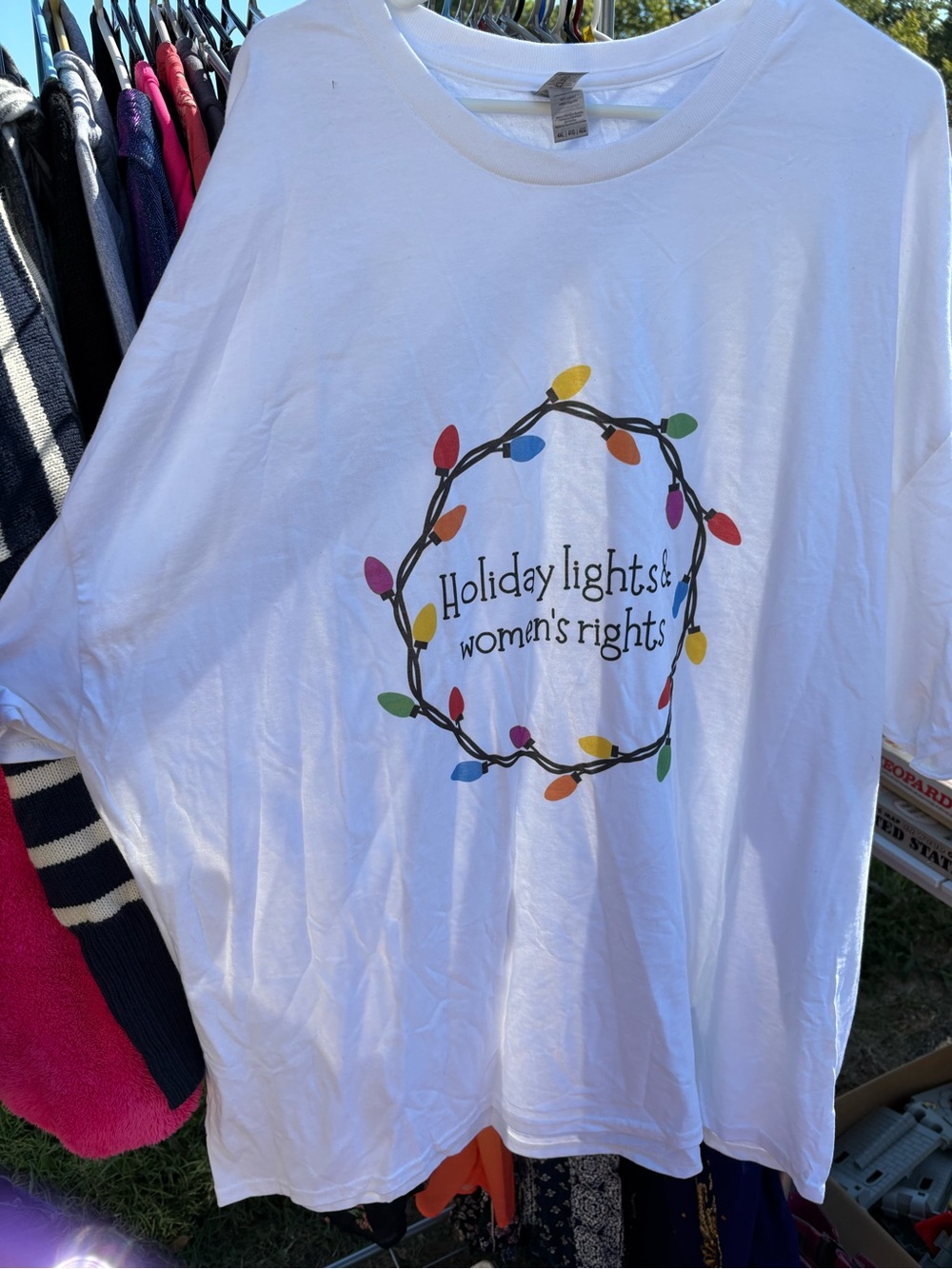 Gildan White Tee with Multicolor Holiday Light Wreath